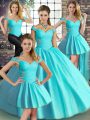 Classical Floor Length Aqua Blue Sweet 16 Dresses Tulle Sleeveless Beading