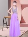 Adorable Floor Length Empire Sleeveless Lavender Evening Dress Zipper