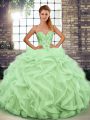 Stunning Apple Green Ball Gowns Sweetheart Sleeveless Tulle Floor Length Lace Up Beading and Ruffles 15 Quinceanera Dress
