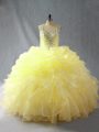 Luxurious Floor Length Zipper 15 Quinceanera Dress Yellow for Sweet 16 and Quinceanera with Beading and Ruffles