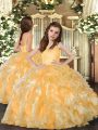 Floor Length Ball Gowns Sleeveless Gold Pageant Gowns For Girls Lace Up