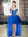 Royal Blue A-line Beading Homecoming Dress Lace Up Tulle Sleeveless High Low