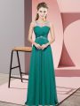 Sleeveless Floor Length Beading Backless Evening Dress with Turquoise
