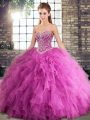 Dynamic Rose Pink 15th Birthday Dress Military Ball and Sweet 16 and Quinceanera with Beading and Ruffles Sweetheart Sleeveless Lace Up