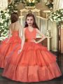 Fashionable Floor Length Orange Red Little Girls Pageant Dress Organza Sleeveless Ruffled Layers