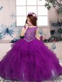 Adorable Purple Sleeveless Beading Floor Length Pageant Gowns