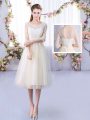 Luxurious Tea Length Champagne Vestidos de Damas Tulle Half Sleeves Lace