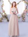 Unique Sleeveless Side Zipper Floor Length Lace and Belt Quinceanera Court of Honor Dress