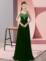 Modern Dark Green Straps Zipper Beading Prom Party Dress Sleeveless