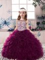 Perfect Sleeveless Lace Up Floor Length Beading and Ruffles Kids Pageant Dress