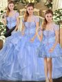Strapless Sleeveless Organza Sweet 16 Dresses Beading and Ruffles Lace Up
