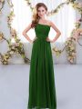 Stylish Dark Green One Shoulder Zipper Ruching Quinceanera Court of Honor Dress Sleeveless