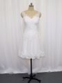 Luxury Mini Length White Bridal Gown Tulle Sleeveless Beading and Lace