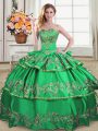Sleeveless Floor Length Embroidery and Ruffled Layers Lace Up Sweet 16 Quinceanera Dress with Green