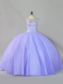 Fantastic Sleeveless Tulle Floor Length Zipper 15 Quinceanera Dress in Lavender with Sequins