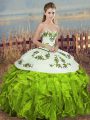 Lovely Olive Green Sleeveless Organza Lace Up Ball Gown Prom Dress for Military Ball and Sweet 16 and Quinceanera