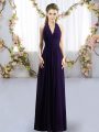 Halter Top Sleeveless Zipper Bridesmaid Dress Dark Purple Chiffon