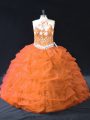 Ball Gowns Quinceanera Gowns Orange Halter Top Organza Sleeveless Floor Length Backless