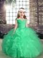 Low Price Apple Green Lace Up Pageant Gowns For Girls Beading and Ruffles and Ruching Sleeveless Floor Length