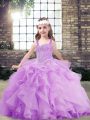 Cute Sleeveless Beading and Ruffles Lace Up Little Girls Pageant Dress