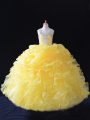 Graceful Yellow Organza Zipper Straps Sleeveless Floor Length Little Girl Pageant Gowns Beading and Ruffles and Pick Ups