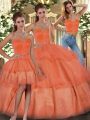 Pretty Orange Sweetheart Lace Up Ruffled Layers Ball Gown Prom Dress Sleeveless