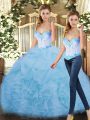 Fashionable Sweetheart Sleeveless Sweet 16 Dress Floor Length Beading and Ruffles Blue Organza