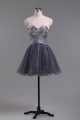 Customized Grey Zipper Sweetheart Beading Cocktail Dress Tulle Sleeveless