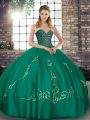 Tulle Sweetheart Sleeveless Lace Up Beading and Embroidery 15th Birthday Dress in Turquoise