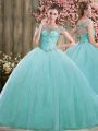 Classical Blue Sleeveless Floor Length Beading Lace Up Quinceanera Gowns