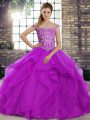 Superior Purple Sleeveless Tulle Brush Train Lace Up Vestidos de Quinceanera for Military Ball and Sweet 16 and Quinceanera