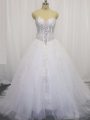 Sleeveless Court Train Lace Up Beading and Appliques Bridal Gown