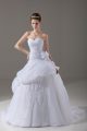 Romantic Sleeveless Brush Train Appliques and Hand Made Flower Lace Up Wedding Gowns