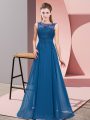 Extravagant Blue Chiffon Zipper Scoop Sleeveless Floor Length Quinceanera Court Dresses Beading and Appliques