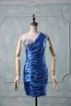 Modest Blue Sleeveless Taffeta Zipper Prom Evening Gown for Prom and Party