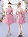 Hot Selling Tulle Sleeveless Mini Length Dama Dress and Appliques and Belt