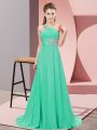 Smart Apple Green Lace Up One Shoulder Beading Prom Party Dress Chiffon Sleeveless