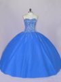 Floor Length Ball Gowns Sleeveless Blue Quinceanera Gown Lace Up