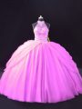 Tulle Sleeveless Floor Length Ball Gown Prom Dress and Beading and Pick Ups