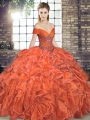 Custom Design Sleeveless Beading and Ruffles Lace Up Quinceanera Gown