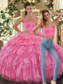 Admirable Pink Lace Up Quinceanera Dresses Beading and Ruffles and Pick Ups Sleeveless Asymmetrical