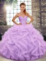 Smart Lavender Sweetheart Lace Up Beading and Ruffles Quinceanera Gown Sleeveless