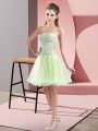 Customized Yellow Green Zipper Beading Sleeveless Mini Length