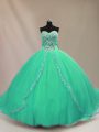 Top Selling Sweetheart Sleeveless Vestidos de Quinceanera Court Train Beading Turquoise Tulle