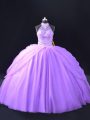 Attractive Lavender Halter Top Beading and Pick Ups Quince Ball Gowns Tulle Sleeveless