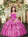Lilac Taffeta Lace Up Straps Sleeveless Floor Length Little Girl Pageant Gowns Beading and Ruffled Layers