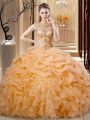 Modern Sleeveless Beading and Ruffles Lace Up Quinceanera Gowns