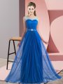 Blue Sleeveless Beading Floor Length Bridesmaid Dress
