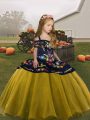 High End Sleeveless Floor Length Embroidery Lace Up Little Girls Pageant Gowns with Olive Green