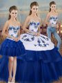 Tulle Sweetheart Sleeveless Lace Up Embroidery and Bowknot Quince Ball Gowns in Royal Blue